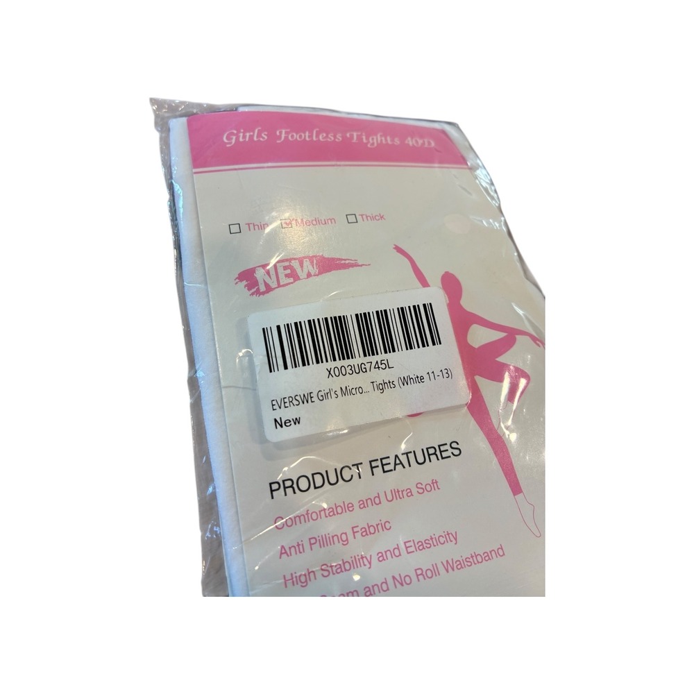 EVERSWE Girls‎ Footless Tights 40D Microfiber White Size 11-13 New